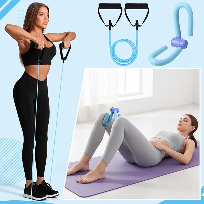 17 Pcs Home Pilates Kit with Resistance Bands 6 Tube Pedal Puller Resistance Band Set for Women Weight Loss Leg Training Workout Equipment Gym Exercise Equipment Beginners Yoga