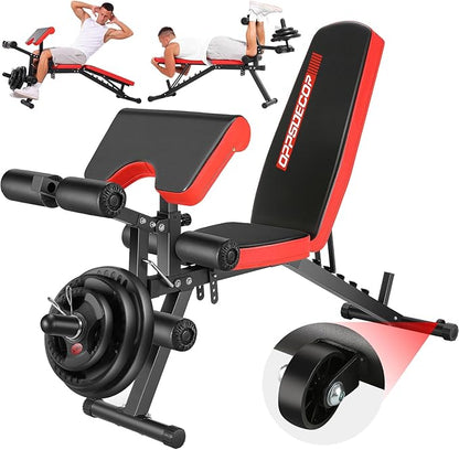 OPPSDECOR Adjustable Weight Bench with Leg Extension and Leg Curl, Workout Bench Press Preacher Curl Bench with Wheels, 800 LBS Flat/Incline/Decline Sit-Up Bench Gym Bench for Home Workout