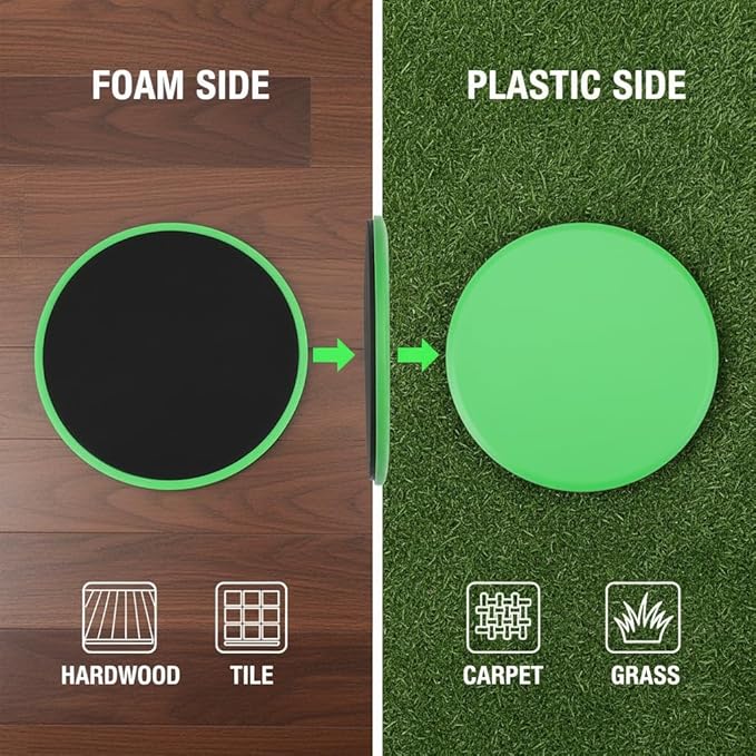 2Pcs Core Sliders for Full - Body Workout | Fast Speed Slide Plate for Balance & Coordination | Round Gliding Discs for Home/Gym/Travel | Lightweight & Portable, Green