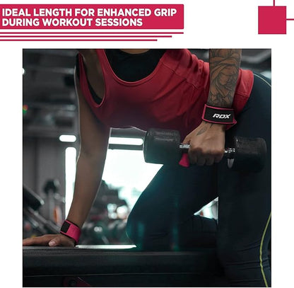 RDX Weight Lifting Wrist Wraps with Gym Straps, Elasticated 18” Cotton Wrap, 60CM Anti Slip Workout Strap Support, Bodybuilding Deadlifting Powerlifting Fitness Gymnastics Strength Training, Men Women