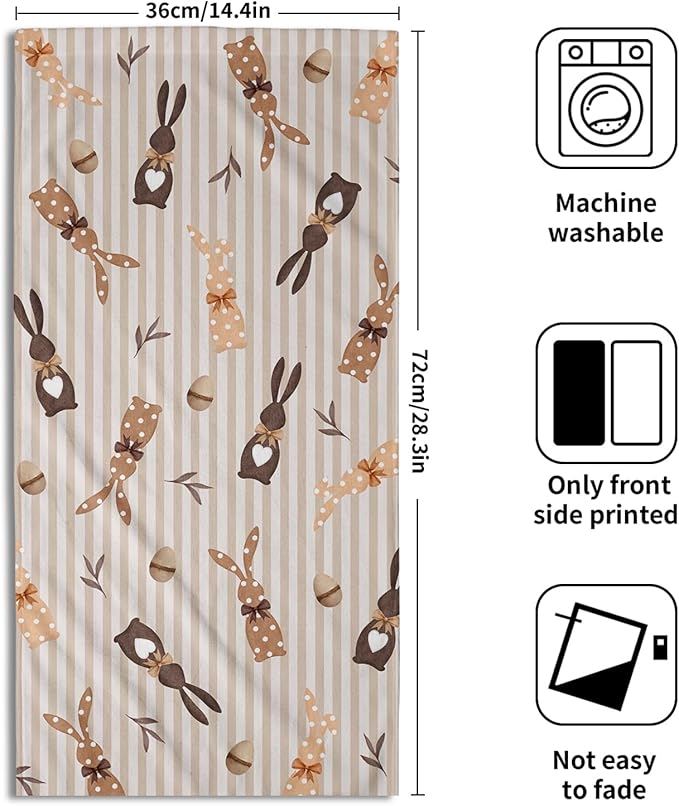 Happy Easter Bunny Hand Towels for Bathroom 2 Packs 14"x28" Polka Dot Rabbits Eggs Green Eucalyptus Decorative Kitchen Towel Brown Stripe Super Soft Drying Finger Towel for Home Hotel Gym