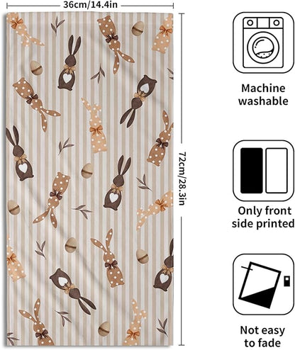 Happy Easter Bunny Hand Towels for Bathroom 2 Packs 14"x28" Polka Dot Rabbits Eggs Green Eucalyptus Decorative Kitchen Towel Brown Stripe Super Soft Drying Finger Towel for Home Hotel Gym