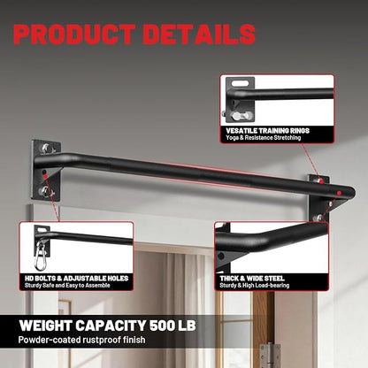 PAPABABE Wall Mounted Pull Up Bar, Chin Up Bar, Strength Training Pull-Up Bars Chin Up Bars for Home Gym
