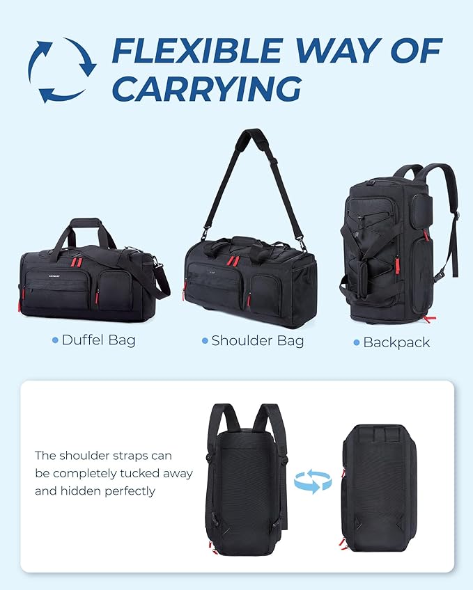 BAGSMART Gym Bag for Women & Men, Sports Travel Duffel Backpack with Shoe Compartment Laptop Compartment, Water Resistant Carry On Weekender Bag for Airplane, 35L/Black