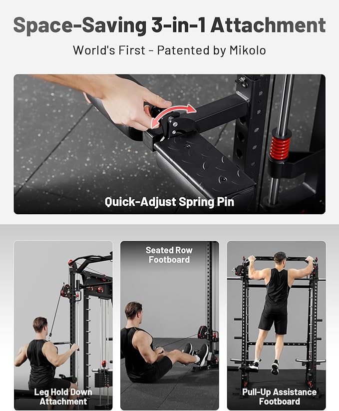 Mikolo M4 2.0 Smith Machine, 2200lbs Squat Rack with LAT-Pull Down System & Cable Crossover Machine, Training Equipment with Leg Hold-Down Attachment