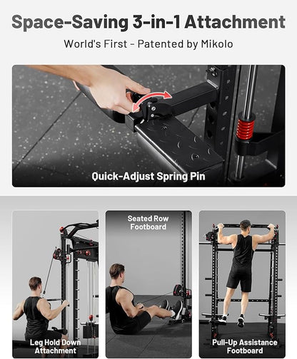 Mikolo M4 2.0 Smith Machine, 2200lbs Squat Rack with LAT-Pull Down System & Cable Crossover Machine, Training Equipment with Leg Hold-Down Attachment