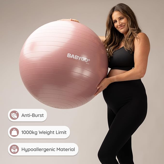 BABYGO Birthing Ball - Pregnancy Yoga Labor & Exercise Ball & Book Set Trimester Targeting, Maternity Physio, Birth & Recovery Plan Included Anti Burst Eco Friendly