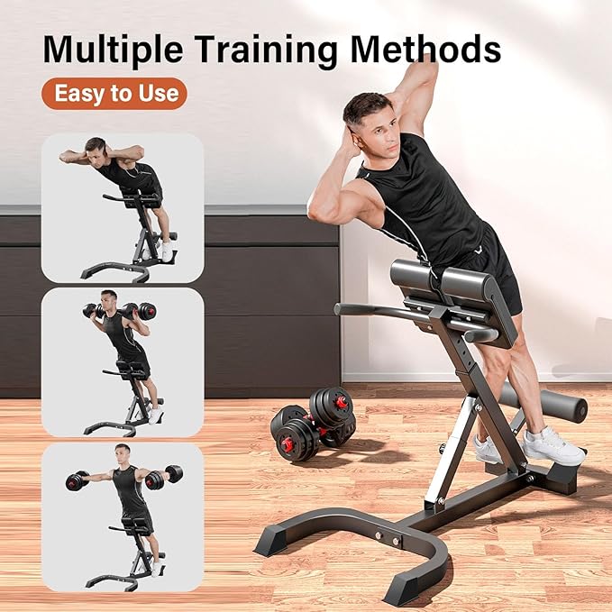 Roman Chair Hyperextension Bench, Hyperextension Bench for Strength Training Adjustable Back Extension Machine, Foldable Sit-Up Bench for Athletes, Core Work & Home Gym Workouts Fitness, 330 lbs Weight Capacity