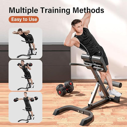 Roman Chair Hyperextension Bench, Hyperextension Bench for Strength Training Adjustable Back Extension Machine, Foldable Sit-Up Bench for Athletes, Core Work & Home Gym Workouts Fitness, 330 lbs Weight Capacity