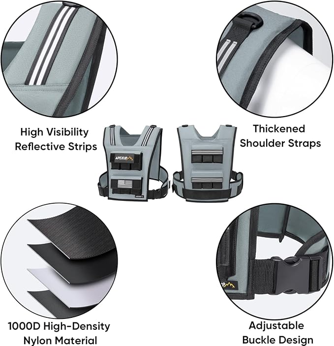 APEXUP Adjustable Weighted Vest Men 20lbs/30lbs/40lbs Weights with Reflective Stripe, Weight Vest Woman Workout Vest for Strength Training Running Walking