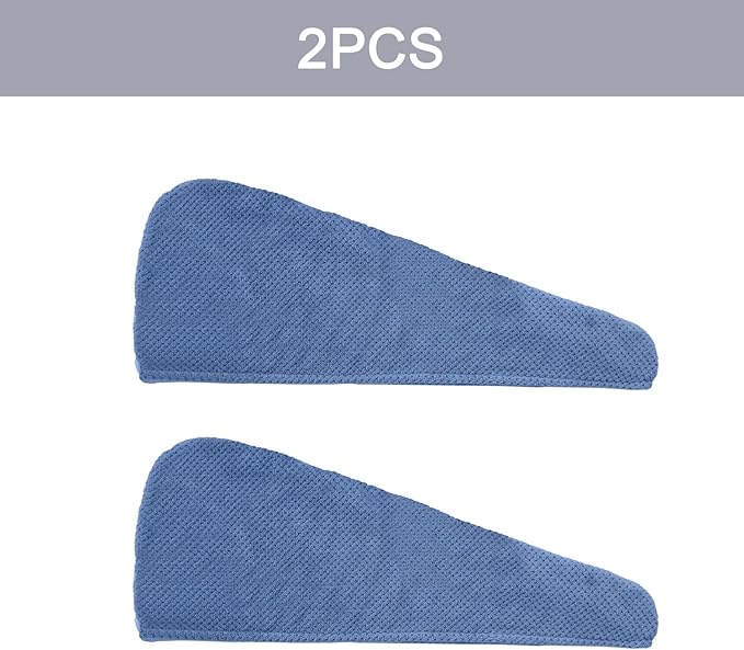 2 Pack Microfiber Hair Towel Wrap for Women Super Absorbent Quick Dry Hair Turban for Drying Curly, Long Thick Hair, Blue