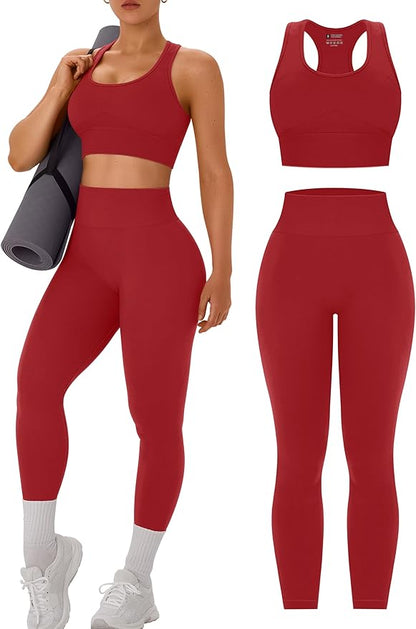 OLCHEE Womens Workout Sets 2 Piece - Acid Wash Seamless Yoga Outfits High Waist Leggings Padded Racerback Sports Bra Gym Set