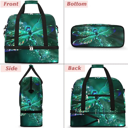 cfpolar Woman Travel Duffel Bag Dragonfly Foldable Tote Carry On Luggage Sports Gym Bag With Shoe Compartment Overnight Weekend Yoga Workout Bag Training Handbag
