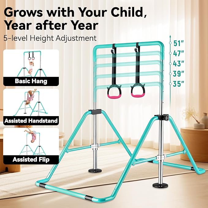 Kids Gymnastics Bar Gymnastic Equipment for Home Adjustable Height Gymnastic Training Bar Gymnastic Stuff for 3-7 Years Old Girls