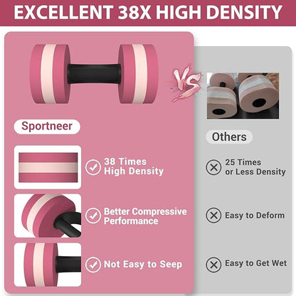 Sportneer Water Weights Aquatic Exercise Dumbbells Water Dumbbell Aerobics Workouts Set of 2 EVA Foam Pool Weights Dumbbells Set Aqua Fitness Barbells Equipment for Water Aerobics Weight Loss