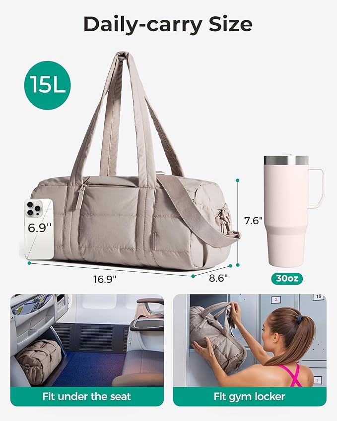 BAGSMART Reiki Gym Bag for Women, Mini/Medium Crossbody Bags for Women, 5L Dance Bag with Detachable Strap, 15L Yoga Mate Bag with Wet & Dry Pocket, Medium/Candy Pink