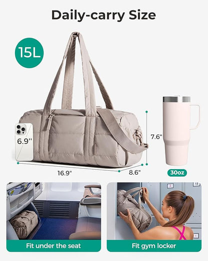 BAGSMART Reiki Gym Bag for Women, Mini/Medium Crossbody Bags for Women, 5L Dance Bag with Detachable Strap, 15L Yoga Mate Bag with Wet & Dry Pocket, Medium/Candy Pink