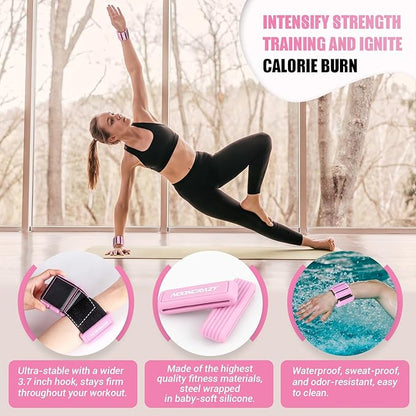 Pilates Wrist Ankle Weights for Women, Wearable Strong Arm & Leg Weights Set of 2(1 lb/2.2 lbs Each), Adjustable Ankle Weights for Walking, Yoga, Dance, Barre, Gym