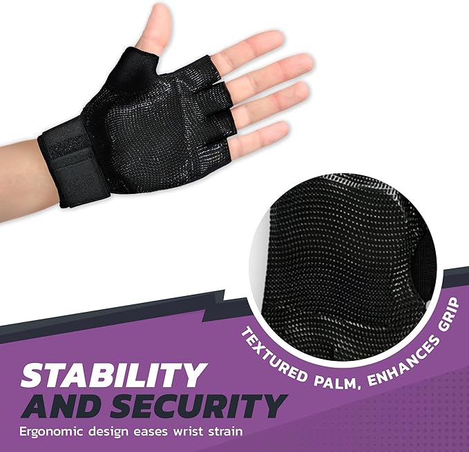Wrist Support Gloves with Patented Ergonomic Gel Pad and Wrist Wrap for Women and Men's Workouts