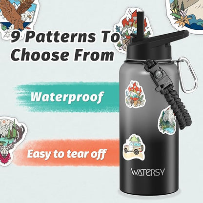 32oz Insulated Water Bottle (Cold for 48 Hrs),BPA Free&Leak Proof,Stainless Steel Water Flask,Water Jug with Straw Spout Lids for Gym,Hiking,Travel,Grey Black