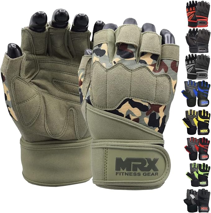 MRX Weightlifting Gloves for Men Workout Gloves Mens Wrist Support Lifting Gloves Male Gym Gloves | Workout Gym Accessories for Men Weight Lifting Fingerless Gym Exercise for Powerlifting