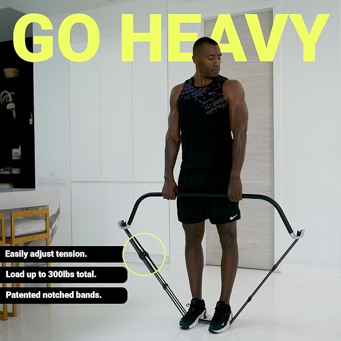 EVO Bow - All in One Portable Home Gym System with Weighted Pushups | Compact Strength Training and Exercise Equipment for Travel with Notched Resistance Bands for Full Body Training | 300lbs (Ultra)