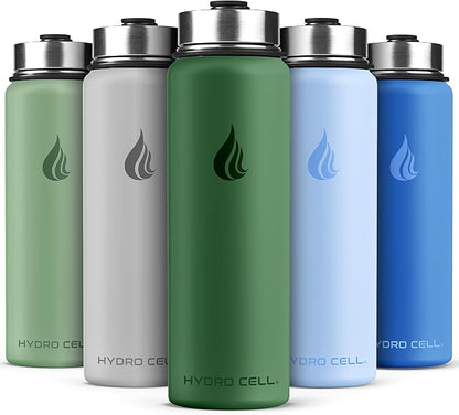 HYDRO CELL Stainless Steel Insulated Water Bottle with Straw - For Cold & Hot Drinks - Metal Vacuum Flask with Screw Cap and Modern Leakproof Sport Thermos for Adults (Forrest 24oz)