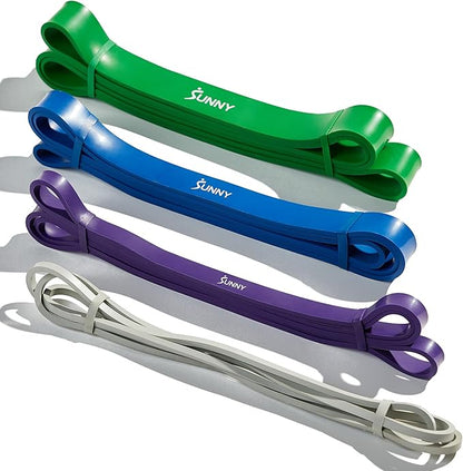 Sunny Health & Fitness Versatile Resistance Bands (Single or Combo Set) for Strength Training, Power Cage, Squat Rack, Home Gym, Body Stretching, Physical Therapy – 100, 140, 160, 180 & 10-75 LB Combo