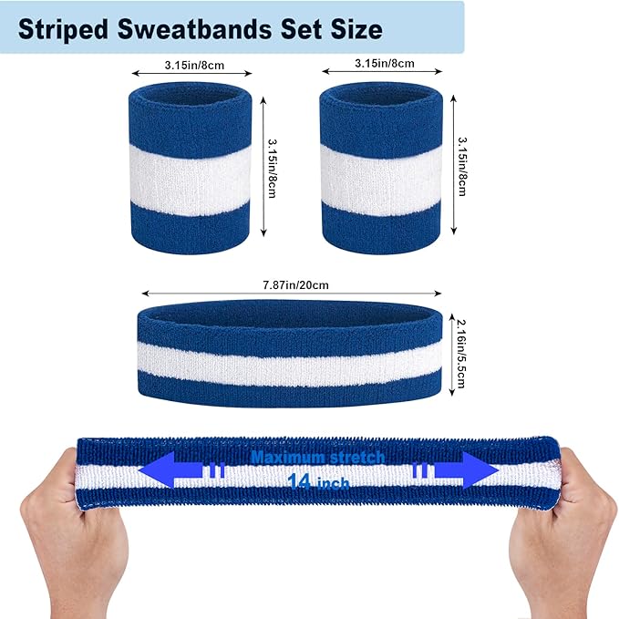 Sweatbands Headband and Wrist Set, Cotton Sweat Band for Athletic Men and Women, Sweatbands Sports Headbands for Working Out, Running, Basketball, Tennis, Yoga
