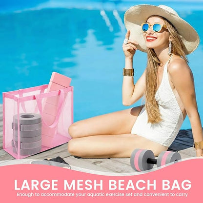 6 Pcs Aquatic Exercise Set Water Aerobics Set Large Mesh Beach Bag Pool Fitness Equipment Foam Water Dumbbell Ankle Swimming Weight Aquatic Swim Belt for Exercise Weight Loss