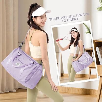Gym Bag for Women with Shoes Compartment,Small Duffel Bag Sport bag with Toiletry Bag Overnight Travel Tote Bags Weekender Carry on Bag Personal Item Bags for Airlines Light Purple