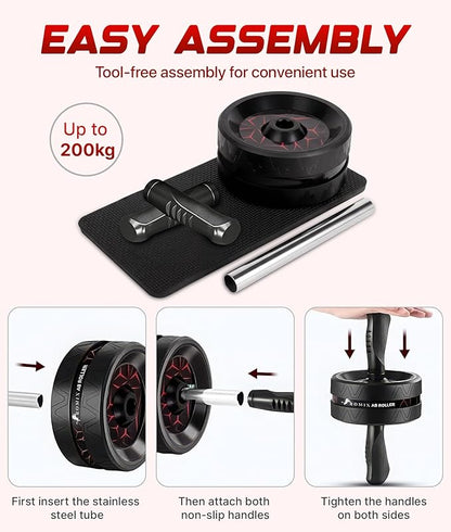 ROMIX Ab Roller Wheel, Wide Ab Wheel Roller with Extra Thick Knee Mat for Home Gym Fitness, Abs Workout Equipment for Abdominal and Core Strength Training for Men and Women, Exercise Wheels for Abs