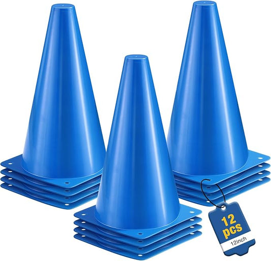 12 Inch Durable Cones,12pcs Versatile Plastic Traffic Cones and Soccer Cones for Sports Training,Agility Drills,Parking Safety,Basketball Training,Football Training.