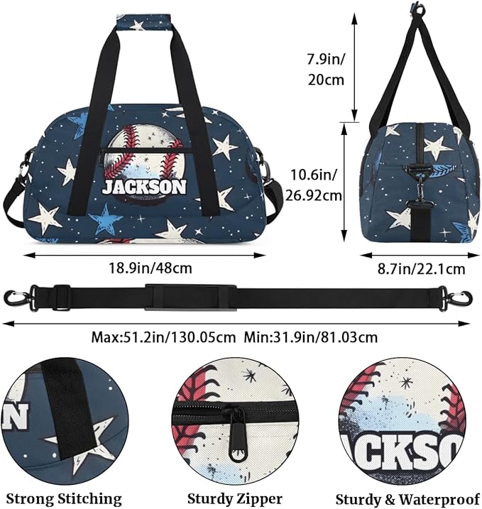 Personalized Baseball Gym Duffel Bags for Kids Boys with Custom Name Sport Training Travel Bags for Overnight Weekender