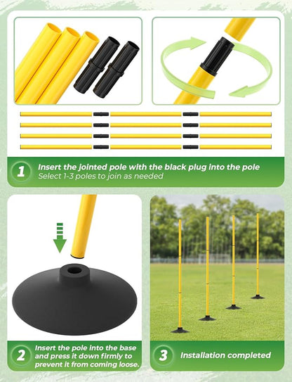 GHB Agility Poles 4 Pack 50" Sports Soccer Training Poles,Detachable Speed Training Equipment Football Accessories with Rubber Base