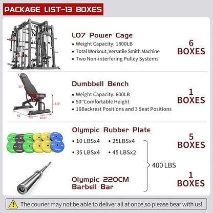 Multi-Purpose Squat Rack,Smith Machine Weight Rack Set with Cable Crossover System, Home Gym Power Racks, Power Racks and Packages