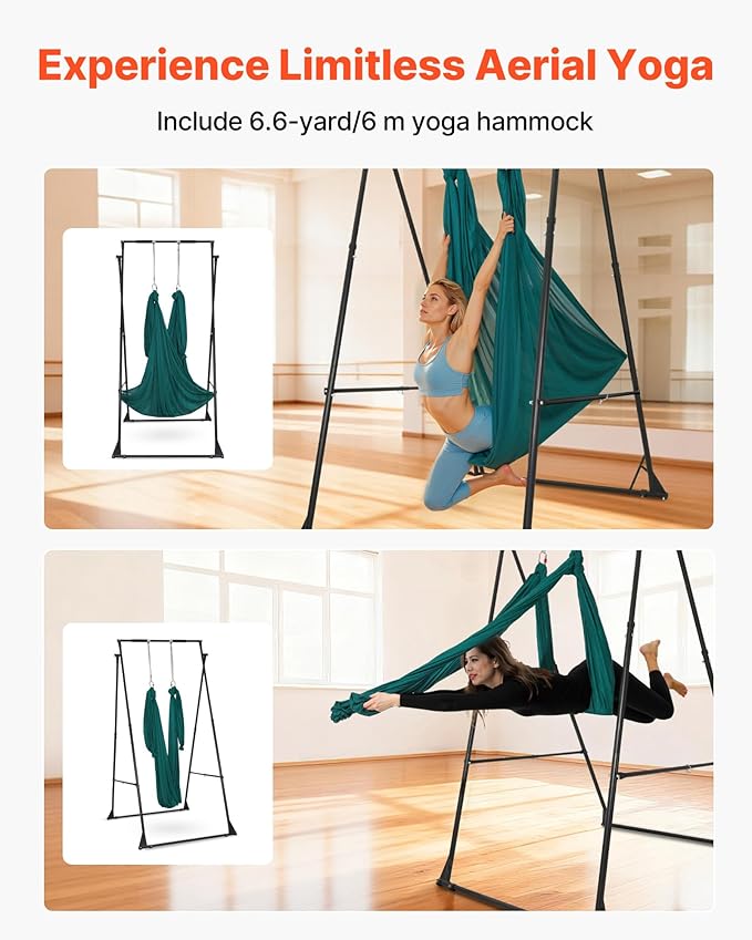 VEVOR Yoga Stand Frame, Max 441-551 lbs Load Swing Stand, Triangular Structure Aerial Rig, Aerial Silk Stands with Yoga Hammock, Standard & Height-Adjustable Version