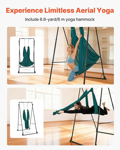 VEVOR Yoga Stand Frame, Max 441-551 lbs Load Swing Stand, Triangular Structure Aerial Rig, Aerial Silk Stands with Yoga Hammock, Standard & Height-Adjustable Version