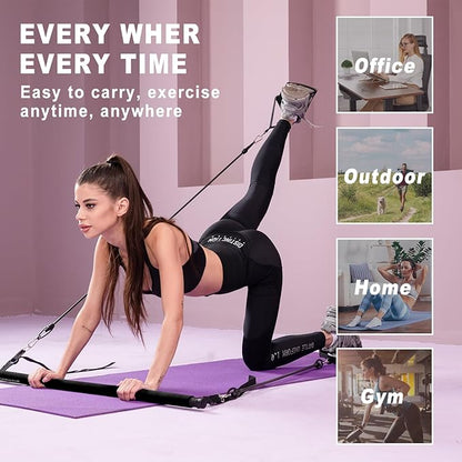 Pilates bar kit Multiple Fitness bar with Resistance Bands, Ab Rollers.Core Strength Training Equipment. Squat Machine for Men and Women.Portable Home Gym Pilates bar kit for Full Body Training Women