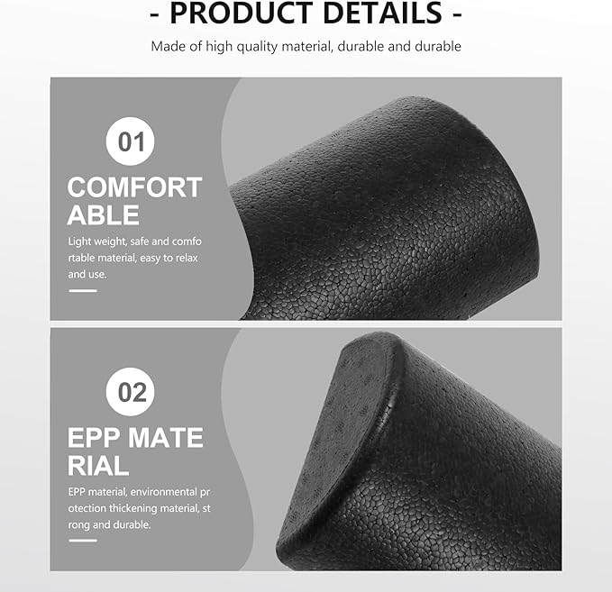Epp Half-Round Yoga Roller Foam Massage Stick for Muscle, Black 30cm, Fitness Roller for Neck, Arm, Leg Massage and Exercise Therapy