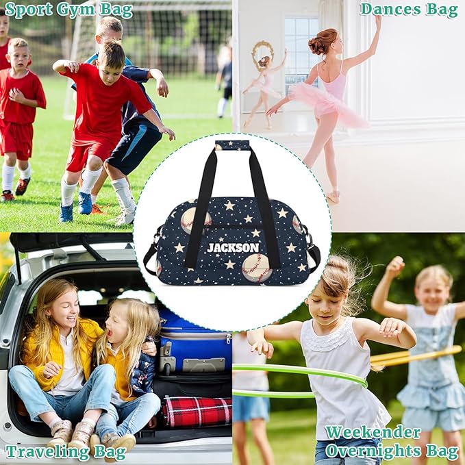 Personalized Baseball Gym Duffel Bags with Custom Name Sport Training Travel Bags for Kids Boys for Overnight Weekender, Dark Blue