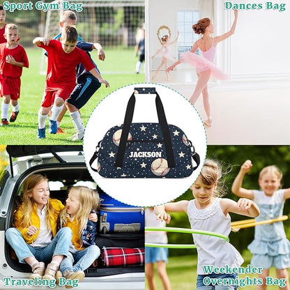 Personalized Baseball Gym Duffel Bags with Custom Name Sport Training Travel Bags for Kids Boys for Overnight Weekender, Dark Blue