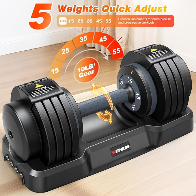 XDDIAS Adjustable Dumbbell Set of 2, 25/55/80/90LB Dumbbell Set- 1-Hand Fast Adjustment with Anti-Slip Handle, Compact Free Weights Dumbbells Set for Men/Women Home Gym Strength Training Equipment