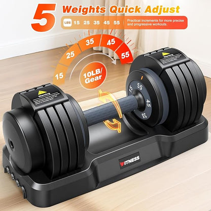 XDDIAS Adjustable Dumbbell Set of 2, 25/55/80/90LB Dumbbell Set- 1-Hand Fast Adjustment with Anti-Slip Handle, Compact Free Weights Dumbbells Set for Men/Women Home Gym Strength Training Equipment