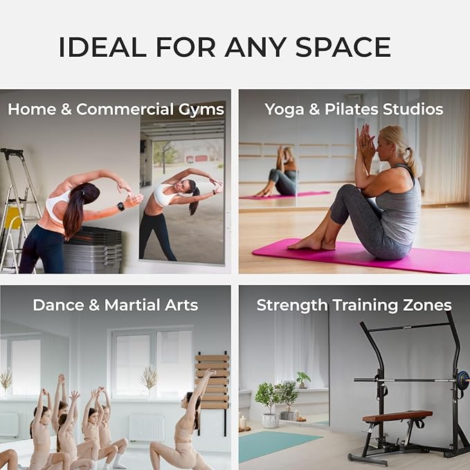 Fab Glass and Mirror Large Gym Mirror for Home Gym 48x72 - Full Length Ultra-Clear Annealed Glass Wall Mount - DIY Workout Display with Safety Backing - 1/4 Inch Low-Iron