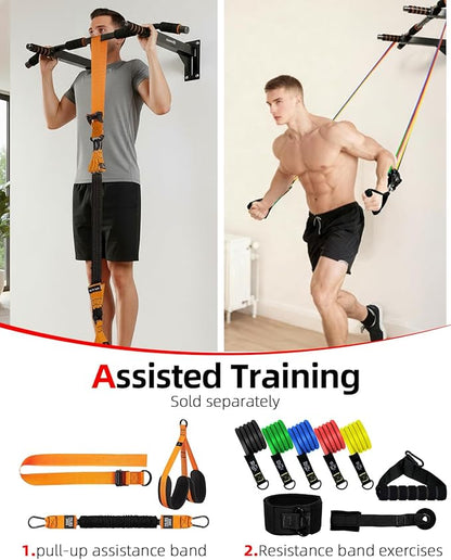 Abahub Wall Mounted Pull Up Bar, Multi-Grip Chin-Up Bar for Home Gym Workout, Drill-installed, Heavy-Duty & Stable Training Bar with 440lbs Capacity, Black-Orange