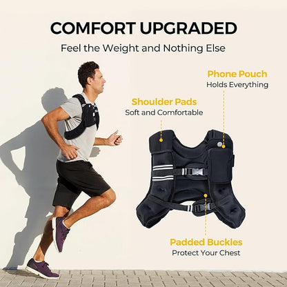 PACEARTH Weighted Vest,6lb/8lb/10lb/12lb/16lb/20lb/25lb/30lb Weight Vest with Reflective Stripe, Body Weight Vests for Women, Men, Weight Loss Workout, Strength Training, Running, Walking, Jogging