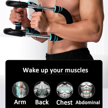 Chest Trainer for Men, Adjustable Chest Workout Equipment, Twister Arm Trainer Chest Workout Machine, Chest Exerciser Flex Bar, Upper Body Muscle Strength Training Device for Home Gym (U60-100lbs Kit)