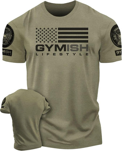 Gymish American Flag Graphic Fitness Tank, Sleeveless Bodybuilding Athletic Tank Top