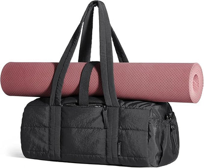 BAGSMART Reiki Gym Bag for Women, Mini/Medium Crossbody Bags for Women, 5L Dance Bag with Detachable Strap, 15L Yoga Mate Bag with Wet & Dry Pocket, Medium/Black